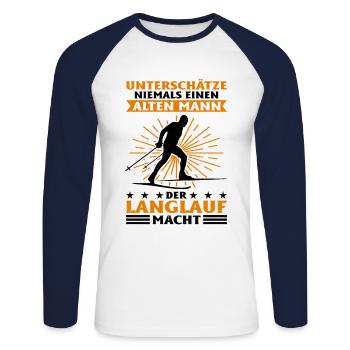 Unterschätze Niemals Einen Alten Mann Der Langlauf - Unisex Baseballshirt langarm - Weiß/Navy - Vorne - Nik (191cm)
