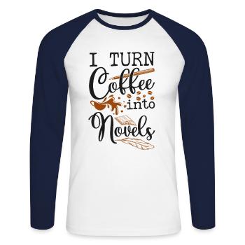 Écrire un roman de café Écrivain & - T-shirt baseball manches longues Homme - blanc/marine - Devant - Nik (191cm)