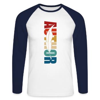 Écriture de roman rétro Écrivain & - T-shirt baseball manches longues Homme - blanc/marine - Devant - Nik (191cm)