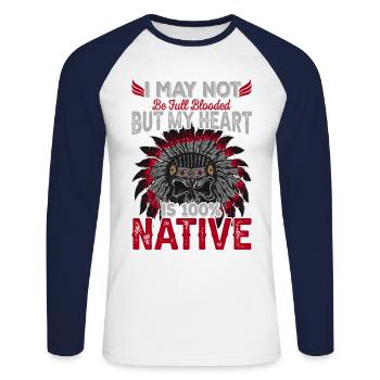 Indianisches Zitat Darf ich nicht - Unisex Baseballshirt langarm - Weiß/Navy - Vorne - Nik (191cm)