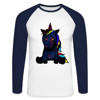 Horror Mythical Animal Unicorn Fantasy Myth - Unisex Long Sleeve Baseball T-Shirt - white/navy - Front - Nik (191cm)