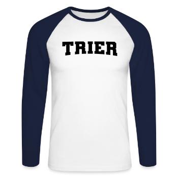 Trier - Unisex Long Sleeve Baseball T-Shirt - white/navy - Front - Nik (191cm)