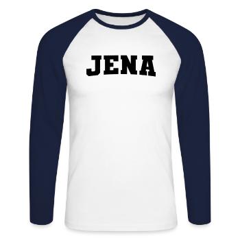 Jena - Unisex Long Sleeve Baseball T-Shirt - white/navy - Front - Nik (191cm)