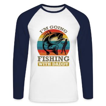 Citation de pêche Je vais pêcher avec papa - T-shirt baseball manches longues Homme - blanc/marine - Devant - Nik (191cm)