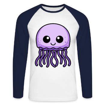 Jellyfish Comic Animal - T-shirt baseball manches longues Homme - blanc/marine - Devant - Nik (191cm)