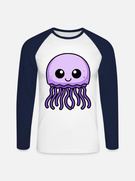Qualle Comic Tier - Unisex Baseballshirt langarm - Weiß/Navy