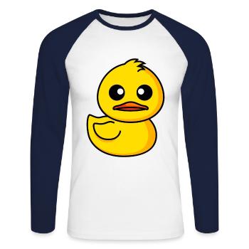 Ente Comic Tier - Unisex Baseballshirt langarm - Weiß/Navy - Vorne - Nik (191cm)
