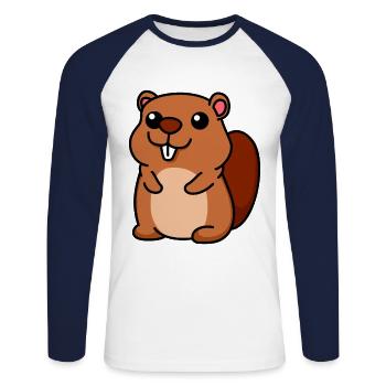 Biber Comic Tier - Unisex Baseballshirt langarm - Weiß/Navy - Vorne - Nik (191cm)