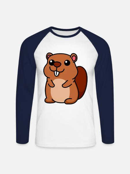 Biber Comic Tier - Unisex Baseballshirt langarm - Weiß/Navy