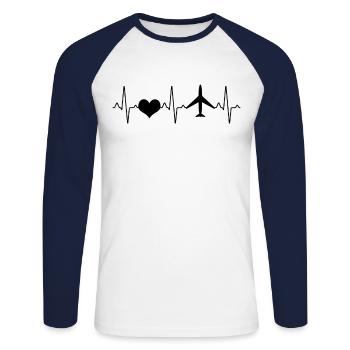 Airplane Heartbeat - Unisex Long Sleeve Baseball T-Shirt - white/navy - Front - Nik (191cm)