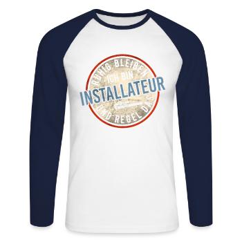 Installateur Geschenk Heizungsbauer Klempner - Unisex Baseballshirt langarm - Weiß/Navy - Vorne - Nik (191cm)