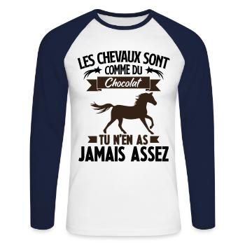 Les chevaux sont comme du chocolat - T-shirt baseball manches longues Homme - blanc/marine - Devant - Nik (191cm)