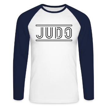 Judo - Unisex Baseballshirt langarm - Weiß/Navy - Vorne - Nik (191cm)