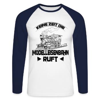 Modelleisenbahn - Unisex Baseballshirt langarm - Weiß/Navy - Vorne - Nik (191cm)