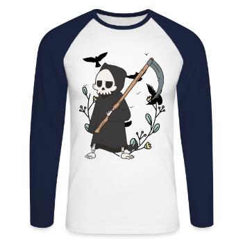 Nature Réincarnation Vie Fin Mort Cimetière Sens - T-shirt baseball manches longues Homme - blanc/marine - Devant - Nik (191cm)