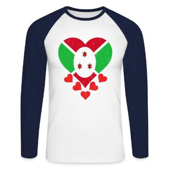 Burundi Love heart flag pour la fierté burundaise - T-shirt baseball manches longues Homme - blanc/marine - Devant - Nik (191cm)