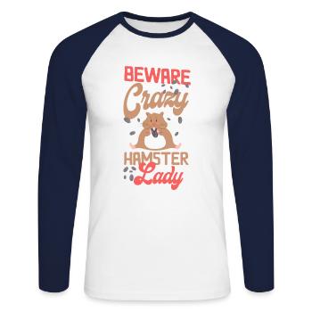 Hamster Girl Beware Crazy Hamster - Unisex Long Sleeve Baseball T-Shirt - white/navy - Front - Nik (191cm)