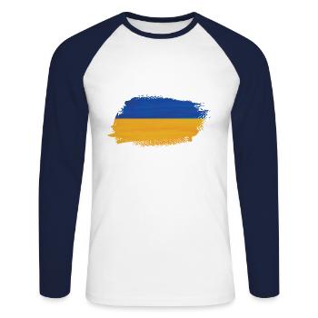 Drapeau de l’Ukraine - T-shirt baseball manches longues Homme - blanc/marine - Devant - Nik (191cm)