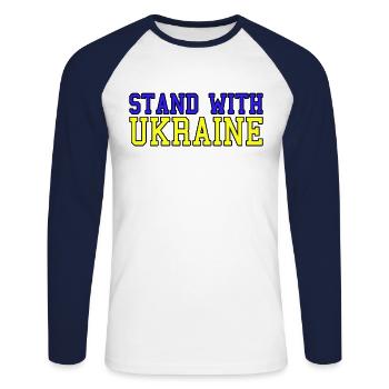 Ukraine Solidarité - T-shirt baseball manches longues Homme - blanc/marine - Devant - Nik (191cm)
