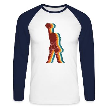 Cheer Cheerleading Rétro Vintage - T-shirt baseball manches longues Homme - blanc/marine - Devant - Nik (191cm)