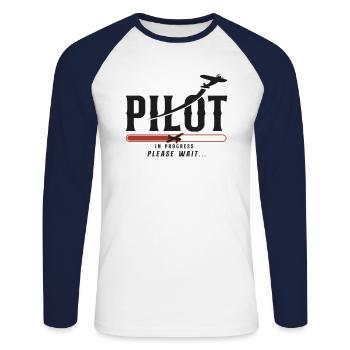 Pilote d’avion Futur pilote - T-shirt baseball manches longues Homme - blanc/marine - Devant - Nik (191cm)