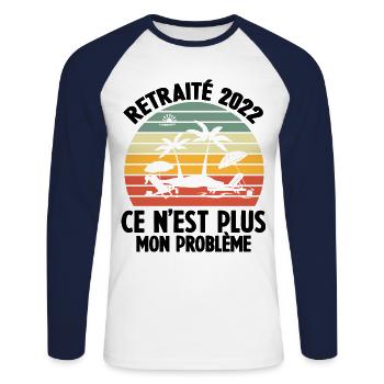 Retraité 2022 Vacances Humour Retirement Cadeau - T-shirt baseball manches longues Homme - blanc/marine - Devant - Nik (191cm)