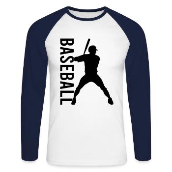 Baseball - Unisex Baseballshirt langarm - Weiß/Navy - Vorne - Nik (191cm)