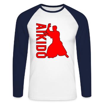 Aikido - Unisex Baseballshirt langarm - Weiß/Navy - Vorne - Nik (191cm)