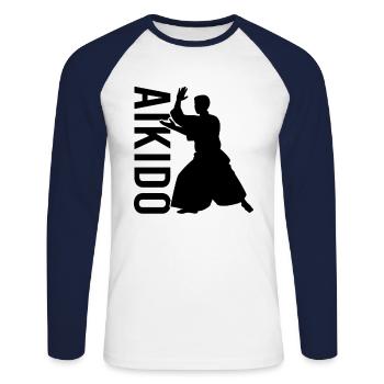 Aikido - Unisex Baseballshirt langarm - Weiß/Navy - Vorne - Nik (191cm)