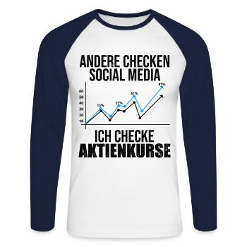 Andere Checken Social Media Ich Checke Aktienkurse - Unisex Baseballshirt langarm - Weiß/Navy - Vorne - Nik (191cm)