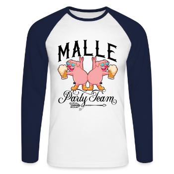 Malle Party Team - Unisex Long Sleeve Baseball T-Shirt - white/navy - Front - Nik (191cm)