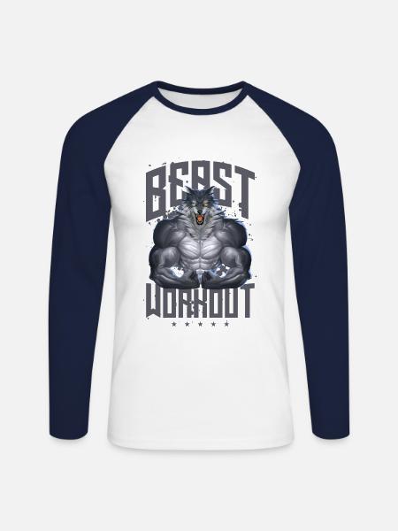 Wolf Beast Workout - Unisex Long Sleeve Baseball T-Shirt - white/navy