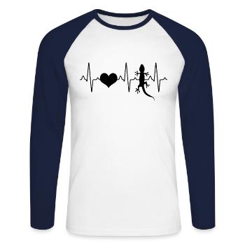 Eidechse Herzschlag - Unisex Baseballshirt langarm - Weiß/Navy - Vorne - Nik (191cm)