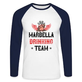 Équipe de boisson de Marbella - T-shirt baseball manches longues Homme - blanc/marine - Devant - Nik (191cm)