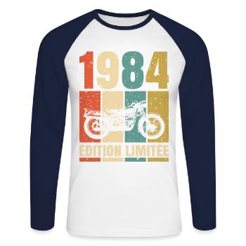 1984 Anniversaire Motard Vintage Cadeau Moto - T-shirt baseball manches longues Homme - blanc/marine - Devant - Nik (191cm)