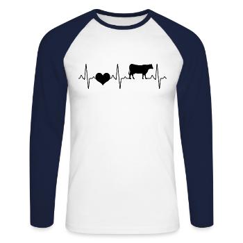 Cow Beef Heartbeat - Unisex Long Sleeve Baseball T-Shirt - white/navy - Front - Nik (191cm)