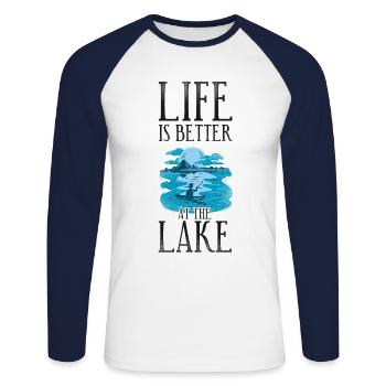 Canoe Canoeing Vintage Life Is - Unisex Baseballshirt langarm - Weiß/Navy - Vorne - Nik (191cm)