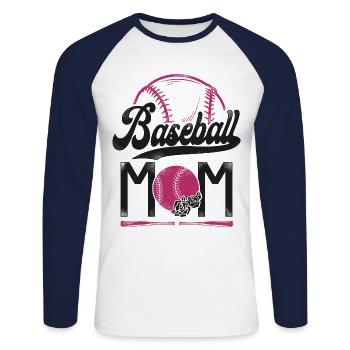 Baseball Fan Mom Mother Vintage - Unisex Baseballshirt langarm - Weiß/Navy - Vorne - Nik (191cm)