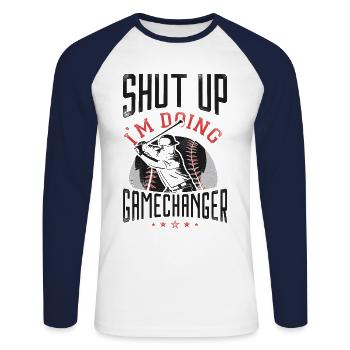 Baseball Fan Vintage Batter Shut - Unisex Baseballshirt langarm - Weiß/Navy - Vorne - Nik (191cm)