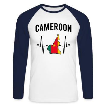 Cameroon Heartbeat - Unisex Long Sleeve Baseball T-Shirt - white/navy - Front - Nik (191cm)