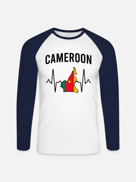 Cameroon Heartbeat - Unisex Long Sleeve Baseball T-Shirt - white/navy