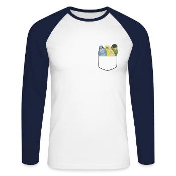 Perruches dans le sac design amusant - T-shirt baseball manches longues Homme - blanc/marine - Devant - Nik (191cm)