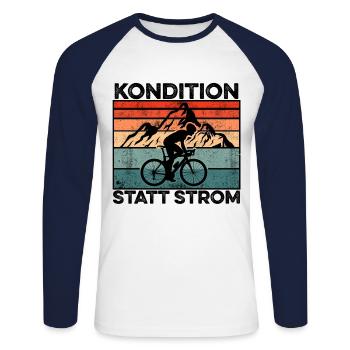 Kondition Statt Strom Rennradfahrer Radsport Fahrr - Unisex Baseballshirt langarm - Weiß/Navy - Vorne - Nik (191cm)