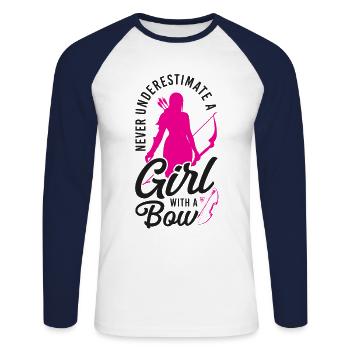 Arc de tir à l’arc Archer Girl Vintage - T-shirt baseball manches longues Homme - blanc/marine - Devant - Nik (191cm)
