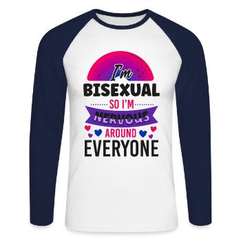 Bisexual Bi Pride Flag I'M - Unisex Baseballshirt langarm - Weiß/Navy - Vorne - Nik (191cm)