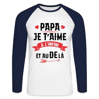 Papa je t'aime à l'infini - T-shirt baseball manches longues Homme - blanc/marine - Devant - Nik (191cm)