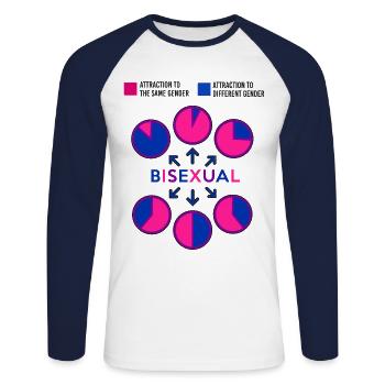 Graphique à secteurs bisexuel Bi Pride Flag - T-shirt baseball manches longues Homme - blanc/marine - Devant - Nik (191cm)