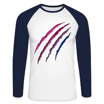 Bisexuel Bi Pride Flag Scratch - T-shirt baseball manches longues Homme - blanc/marine - Devant - Nik (191cm)