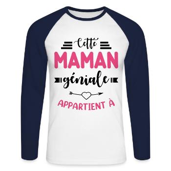 Cette Maman génial appartient à - T-shirt baseball manches longues Homme - blanc/marine - Devant - Nik (191cm)