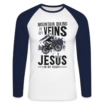 Enduro MTB Mountain Bike Riding - Unisex Long Sleeve Baseball T-Shirt - white/navy - Front - Nik (191cm)